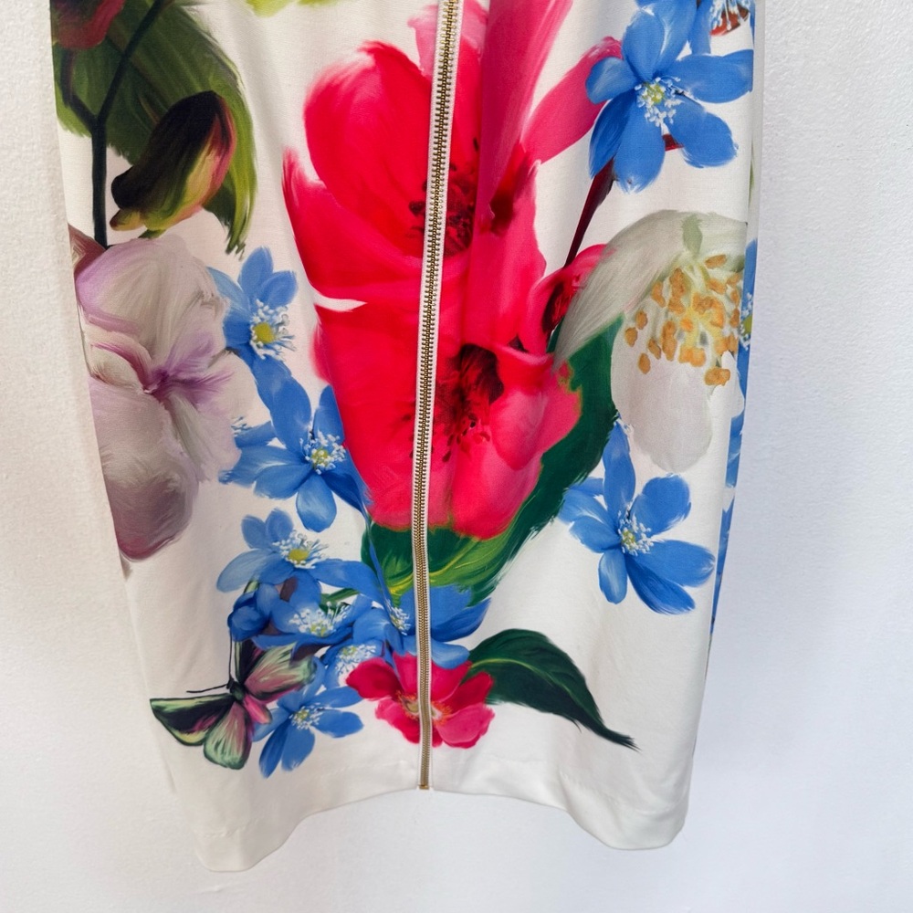 Ted Baker Floral White and Red Sleeveless Sweetheart Bodycon Midi Dress - Picture 13 of 16